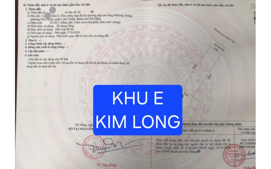 Bán đất khu E Kim Long đường Hoà Phú - quận Liên Chiểu